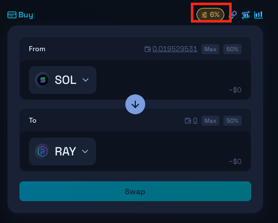 This image shows the Phantom Wallet interface, with the slippage tolerance setting prominently highlighted. Slippage is a crucial setting for traders using decentralized exchanges (DEXs) like Raydium and UniSwap, as it determines the acceptable price difference during high-volume trades. Adjusting slippage correctly can help prevent transaction failures and minimize risks like front-running by bots.